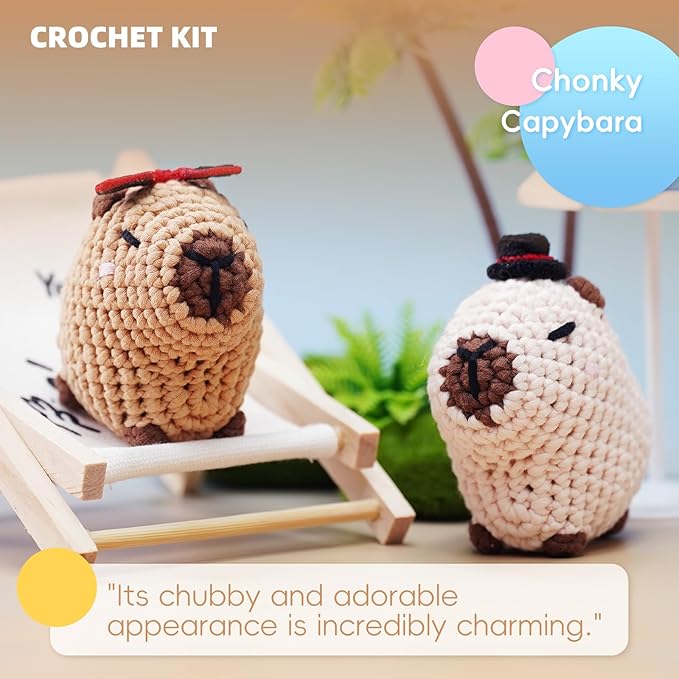 LUDOTEK Crochet Kit for Beginners, Crochet Animal Kits,Crocheting Kit for Starters with Step-by-Step Video Tutorials, Beginner Crochet Kits for Adults(Sitting Capybara)