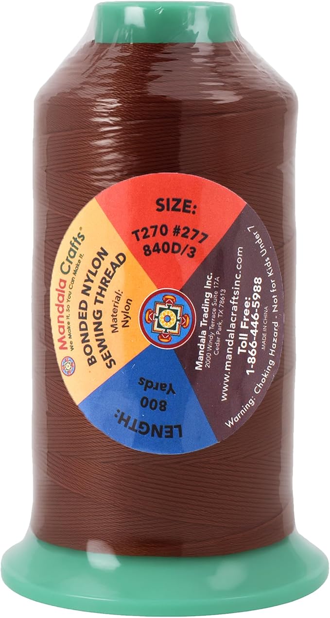 Mandala Crafts Size 277 840D T270 Bonded Nylon Thread - Copper Brown 800 YDs Tex 270 Heavy Duty Sewing Threads for Leather, Jeans, Weaving, Outdoor Marine Upholstery