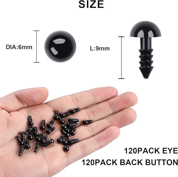 UPINS 120PCS Plastic Safety Crochet Eyes Bulk with 120PCS Washers for Crochet Crafts (0.24Inch/6mm)