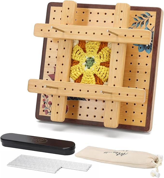 7.8”Crochet Blocking Board - Upgraded Style with 4 Tension Rods and 20 Pegs – Blocking Boards for Crochet Projects, Ideal for Granny Square Card Deck Users(Crimson)