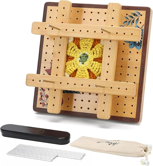 7.8”Crochet Blocking Board - Upgraded Style with 4 Tension Rods and 20 Pegs – Blocking Boards for Crochet Projects, Ideal for Granny Square Card Deck Users(Crimson)
