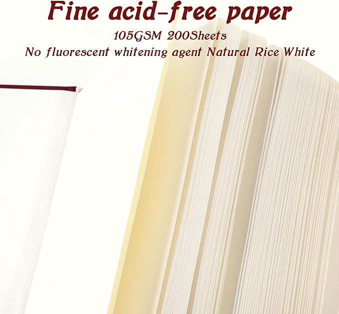 Mix Media Pad,3.5"x5.5" Small Hardcover Leather Art Sketchbook,105 GSM 200 Sheets/400 Pages Acid Free Artistic Painting Drawing Sketching Writing Paper, Handy Pocket Journal Notebook. Wine Red