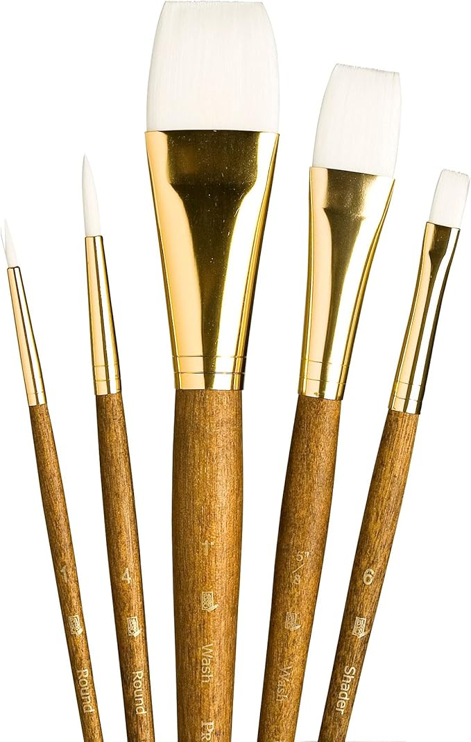 Princeton RealValue Brush Set, Synthetic White Taklon, Brown Handle, 5 Piece, 1 Count