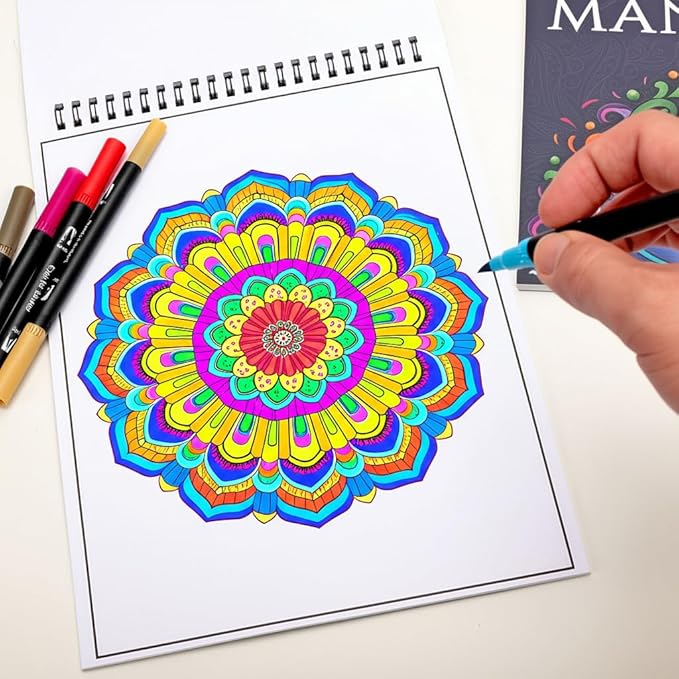 Ilyever 3 Pack Mandala Coloring Book Set for Adults, 60 Unique Mandala Designs for Stress Relief & Relaxation, Spiral Bound Coloring Books for Adults or Women