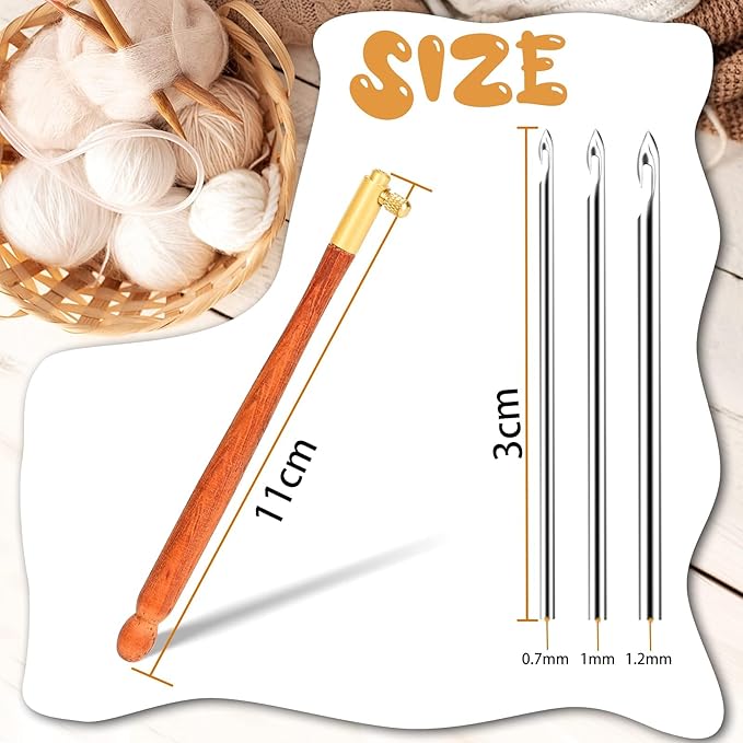 Finetoknow Tambour Hook with 3 Needles 70 100 120 Embroidery Beading Crochet Tools Kit