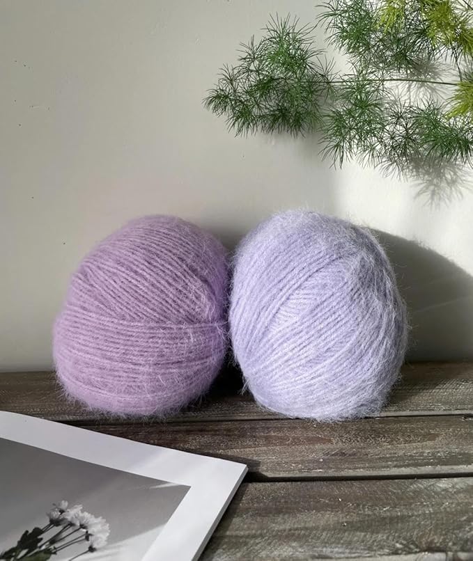 Snowbaby Wool Acrylic Blend Long Pile Yarn,(Worsted) Warm and Luxurious Fuzzy Yarn for Knitting and Crocheting DIY Hats Scarves Sweaters, 2 * 3.52oz/100g 207yds(25-Lilac Purple)