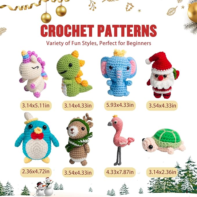 yokiss 8pcs beginner crochet starter kit, creative christmas gifts & birthday gifts for adults & kids, popular diy patterns, 40% extra yarn crochet animals kits with step-by-step video tutorials