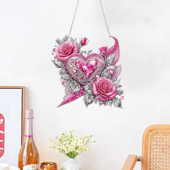 ZeeLionArt Hanging Diamonds Art kit for Adult,DIY Valentine's Day Pendant Diamond Painting Art,7.7x7.7in Acrylic Diamonds Painting Board Kit Ornament, Special Crystal Diamond Hanging Ornament