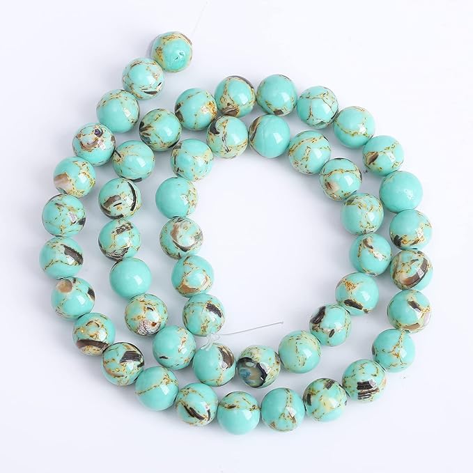10mm 38pcs Turquoise Beads with Mother of Pearl Blue Howlite Shell Turquoises Stone Round Beads for Jewelry Making Bracelet