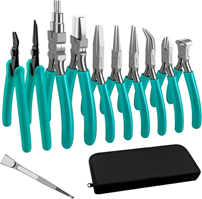 C&T 11-Piece Jewelry Plier Sets,Jewelry Making Tools Kit, Micro Jewelry Pliers Set, Stainless Steel Tweezers with Storage Pouch, Pliers set for Jewelry Making Supplies
