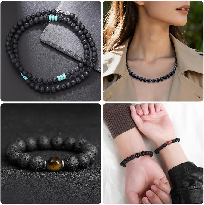 SONGIN 396Pcs Lava Beads, 8mm Natural Black Volcanic Rock Stone Chakra Round Beads for Diffuser Essential Oils Yoga Bead Bracelets DIY Jewelry Making Supplies