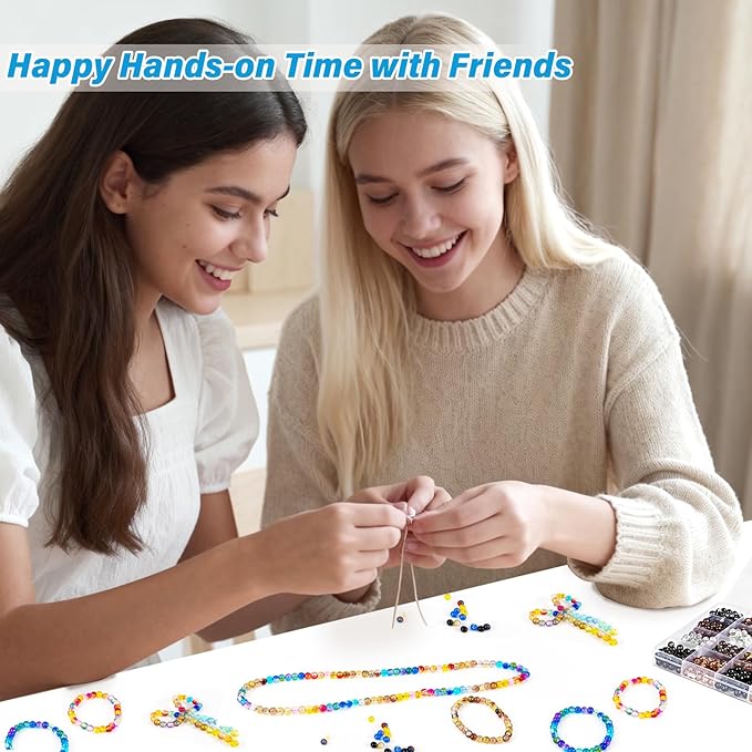 XSEINO About 1200PCS 6mm Crack Glass Beads,24 Assorted Crack Earthtone Blackwhite Series Colorful Crystal Beads for Bracelet and Jewelry Making and DIY Crafts,Friendship Bracelets