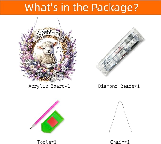 VODAPYC Easter Diamond Art Hanging Kits for Adults, DIY Double Sided Partial Special Shaped Diamond Painting Window Pendant Ornament(Happy Easter Sheep)
