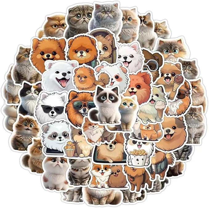 50Pcs Waterproof Vintage Stickers,Scrapbooking Supplies Kit,Aesthetic Decorative Craft Sticker for Planner, Bullet Journaling, Junk Journal, Water Bottles, Laptop, Retro Craft.Dogs and Cats