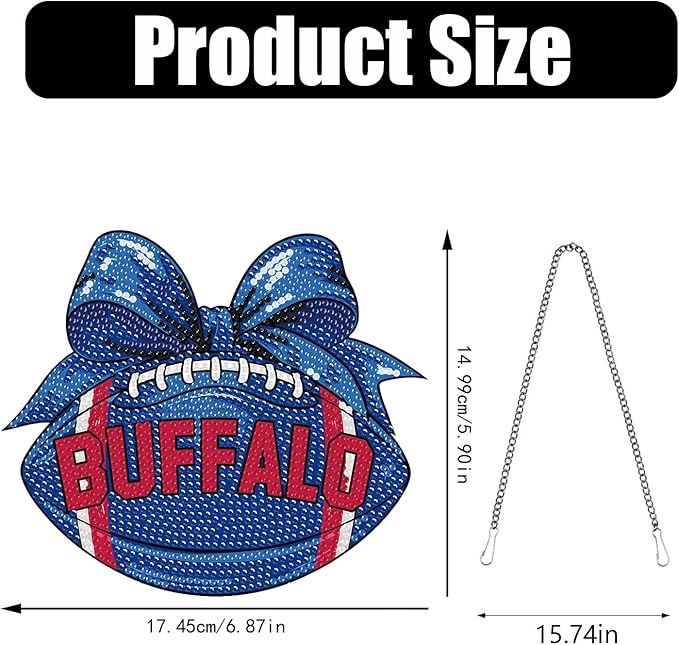 Rertcioph Football Diamond Art Hanging Kit for Adults, DIY Acrylic 5D Diamond Painting Hanging Ornament for Buffalo Home Wall Decor and Gift