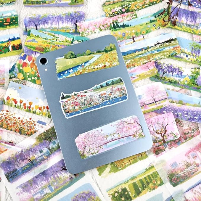 Journal Sticker Book for Junk Journaling, Transparent PET Seasons Landscape Stickers for Scrapbook Supplies, Scrapbooking, 20 Large Pre-Cut Stickers Sheets 9.25 x 6.62 inches