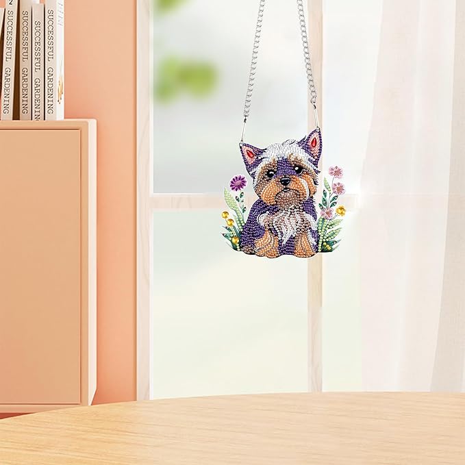 AiYuanzsh Animal Dog Diamond Art Painting Hanging Pendant Kit 5D DIY Diamond Art Painting Dots Acrylic Pendant Diamond Art Pendant for Home Window Xmas Decor Gift