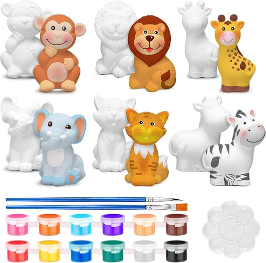 Gemscream 6 Sets Animal Painting Craft Kits Wild Animal Ceramics to Paint Safari Ceramics Ready to Paint for Activities Figurines Art Supplies Gifts(Jungle)