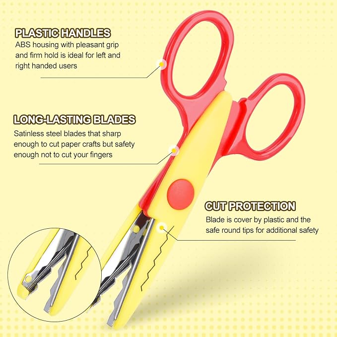 UCEC Craft Scissors Decorative Edge, ABS Resin Scrapbook Scissors with 8 Pattern, Safe Smoothly Cutting, Set of 8, Funny&Colorful