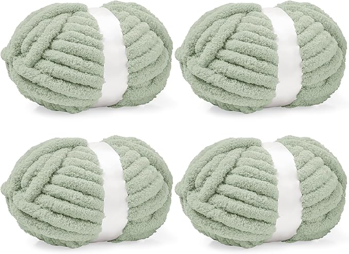 Inhand 4 Pack Chunky Chenille Yarn for Crocheting–30.6 Yards, 7.7oz, Soft Fluffy Thick Yarn, Gifts for Women/Grandma Birthday Christmas Unique, Hand Knitting for Blankets & DIY Crafts (Sage Green)