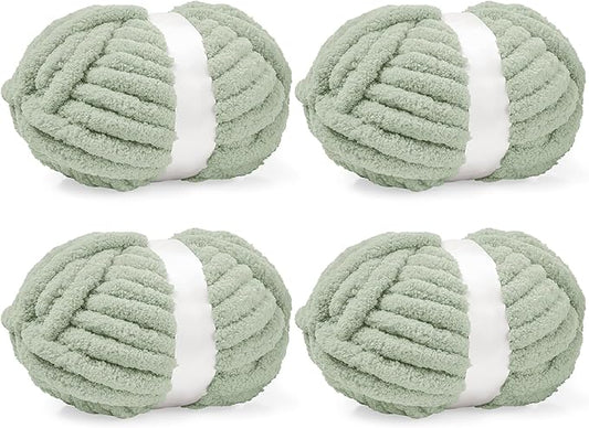 Inhand 4 Pack Chunky Chenille Yarn for Crocheting–30.6 Yards, 7.7oz, Soft Fluffy Thick Yarn, Gifts for Women/Grandma Birthday Christmas Unique, Hand Knitting for Blankets & DIY Crafts (Sage Green)