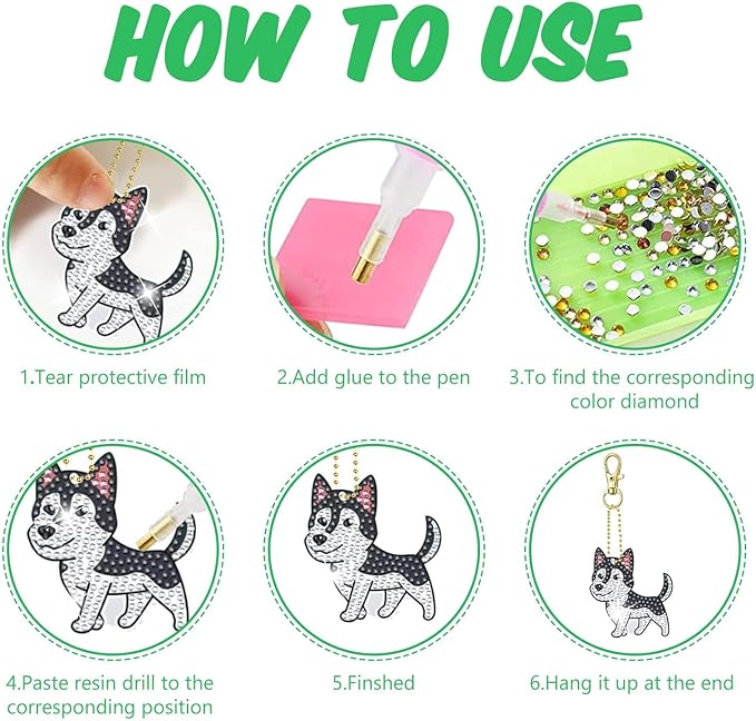 12 Pcs Dog Diamond Keychains Kit DIY Cute Dog Diamond Keychains Dog Diamond Keychain for Beginners Adults and Kids Art Craft Supplies Gift