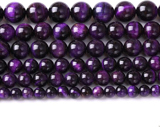10mm 38pcs A+ Natural Purple Tiger Eye Stone Beads Round Spacer Loose Beads for Jewelry Making DIY Bracelet Necklace 15" Inch