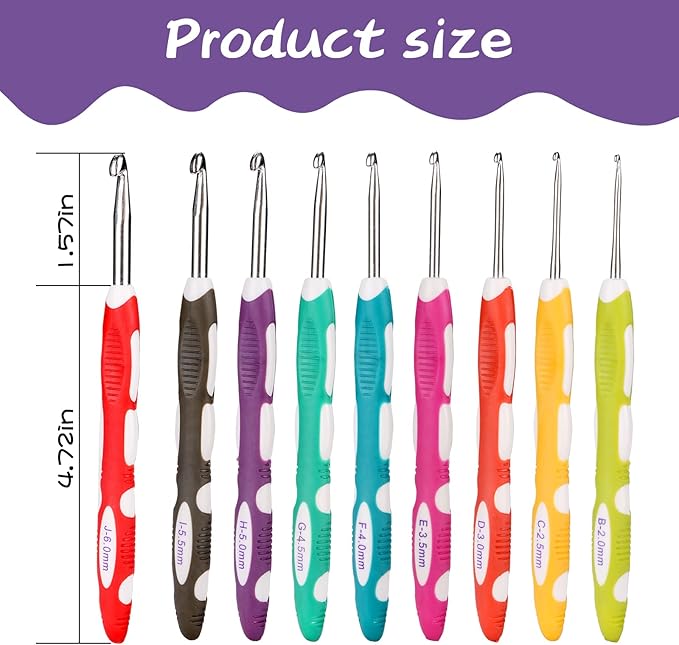 Ruidi TPR and ABS Handle Crochet Hook(9pcs)