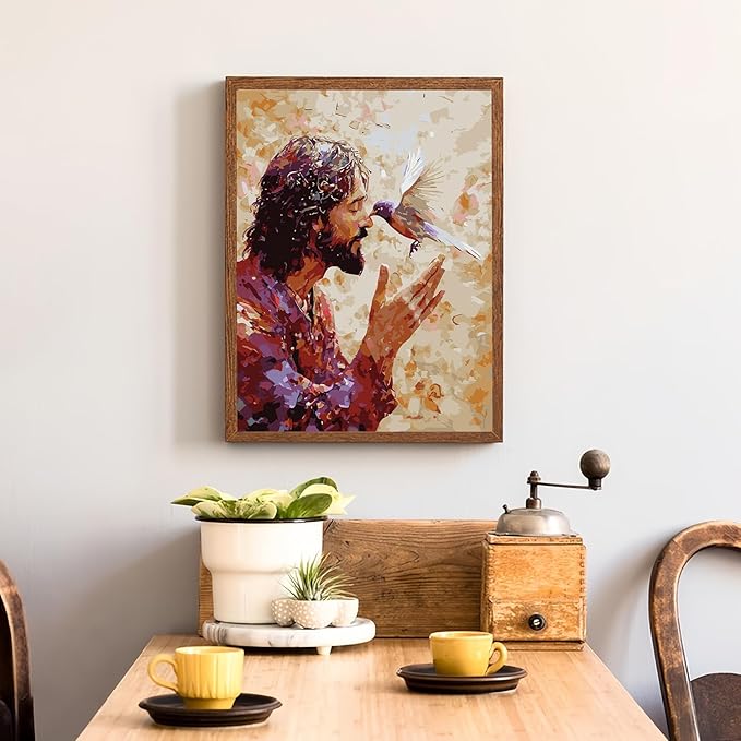 Paint by Numbers for Adults Beginner, Jesus Christian Hummingbird Adult Paint by Number Kits on Canvas, DIY Acrylic Oil Easy Painting by Numbers for Home Wall Decor 16X20 inch (Without Frame)