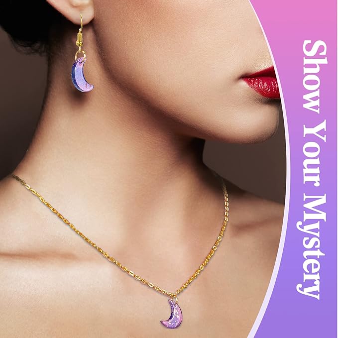 200 Pcs Crystal Charms Moon Pendants Crescent Shape Glass Tiny Hanging Pendants with Gold Foil Small Moon Pendant with Storage Box for Jewelry Making DIY Craft Beads Necklace Earrings, 16 x 11.5 mm