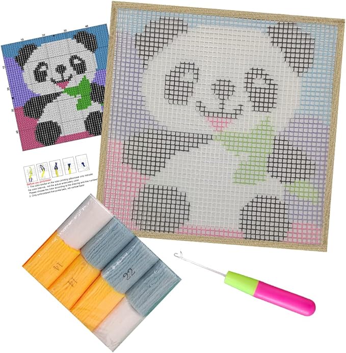DL-YTG Latch Hook Kits Rug Panda Crochet Yarn Cushion Colour Pre-Printed Canvas Cover Rug Needlework DIY Hook and Latch Kit Christmas Home Decoration 30x30cm/12 X12inch