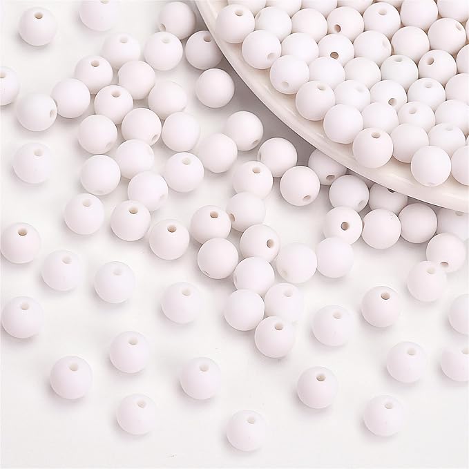 bonny boxx 500pcs 8mm matte white acrylic round beads, frosted plastic resin bubblegum balls chunky gumball beads for necklace and bracelet making, crafting supplies