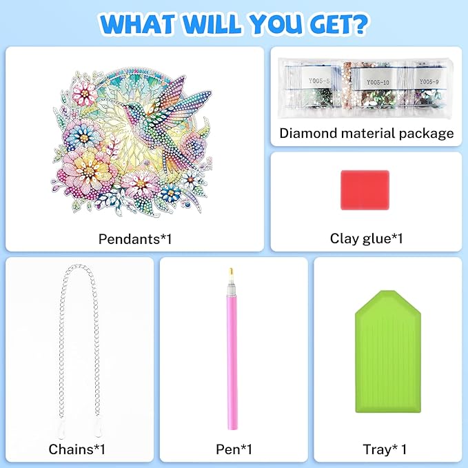 Bowetile Bird Diamond Art Hanging Kits for Adults, 5D Special Shape Diamond Painting Flowers Pendant Kits, Animal Gem Art Suncatchers Painting Ornament for Home Garden Wall Decor