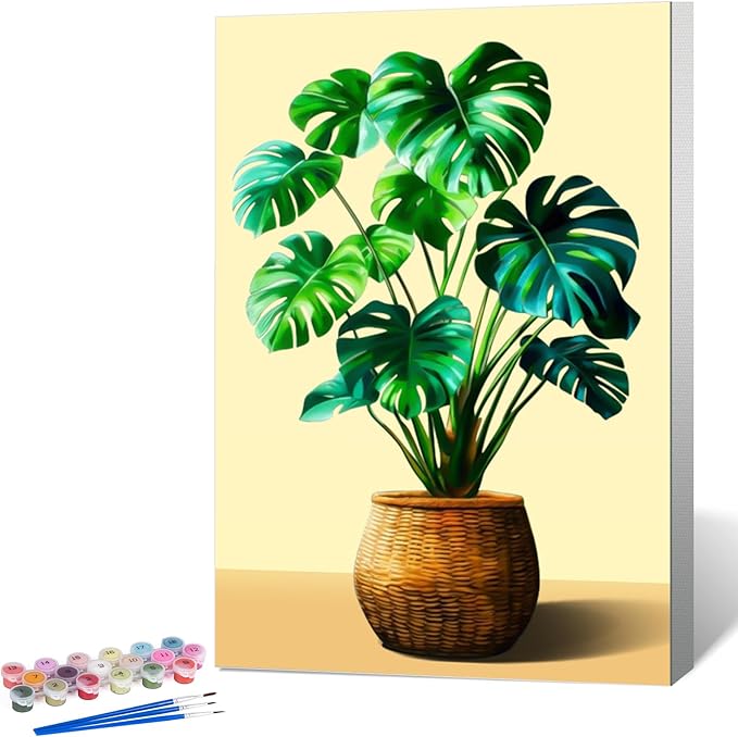 Framed Paint by Numbers Kit for Adults Beginner Plant, Adult Paint by Number Kits on Canvas Framed Potted Plant, DIY Acrylic Oil Painting by Numbers with Frame, Perfect for Home Decor 8 X 12 Inch