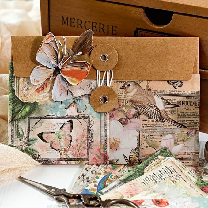 Diuhofart 400Pcs Vintage Scrapbook Supplies Kit for Adults, Scrapbook Paper and Journaling Stickers Scrap Booking Kit for Junk Journal Supplies, Collage, Card Making, DIY Crafts Arts