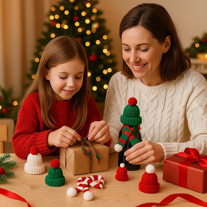 30 Pcs Mini Christmas Hats and Scarf Set – Small Santa Hats for Crafts, Mini Santa Hats for Dolls, Mini Snowman Hats & Finger Scarves, Tiny Christmas Hats for Mini Trees, DIY Christmas Decorations Kit