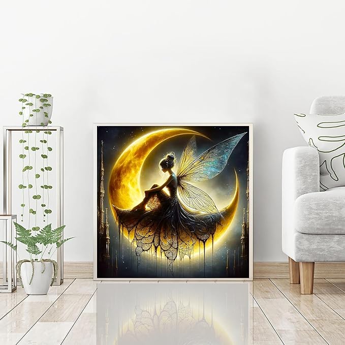 igoodom Diamond Art Kits for Adults, Fairy Diamond Painting Kit, Full Drill Round Moon Diamond Art Kits, DIY Gem Art and Crafts for Home Wall Decor Gift 14x14inch