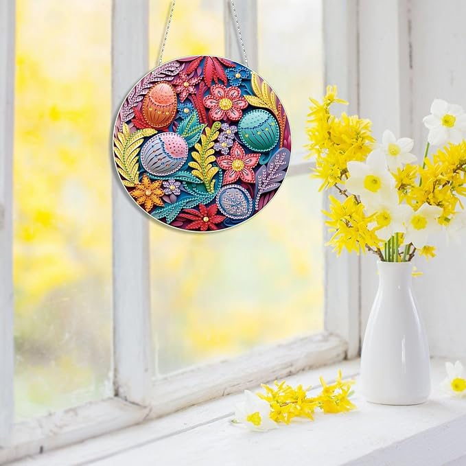 DIY Hanging Diamond Pendant Special Shaped Crystal Diamond Art Painting Ornament Single Sided for Window Home Garden Wall Door Decor-Easter Egg
