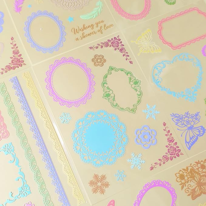 130 Pcs Lace Scrapbook Stickers - Colorful Butterfly & Feather Embellishments for Journaling, Wedding Albums, DIY Crafts, Scrapbooking Supplies & Bullet Journal Decor