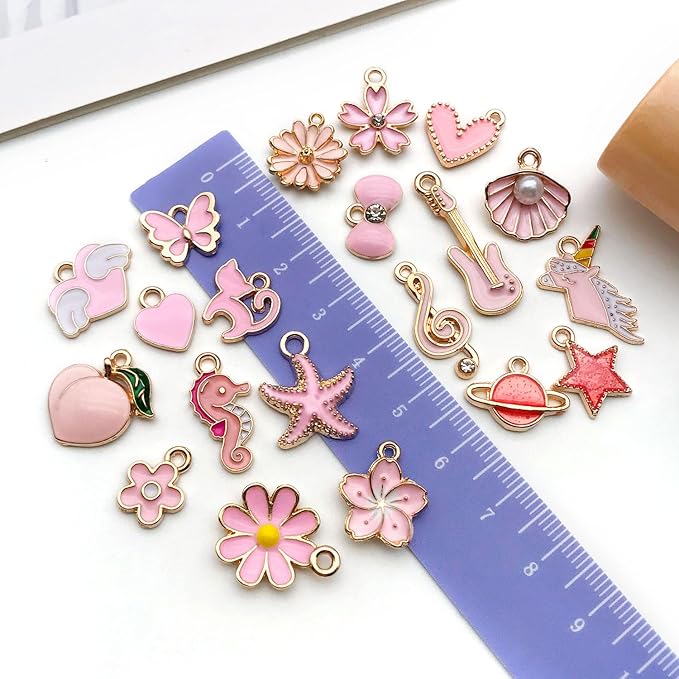WOCRAFT 40pcs 20 pairs Assorted Enamel Bracelet Charms for Jewelry Making DIY Necklace Bracelet Earrings Keychain Crafting Charms Kit Crafts (Pink-SN991)