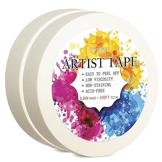 2 Packs White Artist Tape for Watercolor Paper Drafting Art Low Tack Masking Tape Acid Free Painter Watercolor Tape for Painting Canvas Framing, 0.8 inch Wide 330FT Long Total