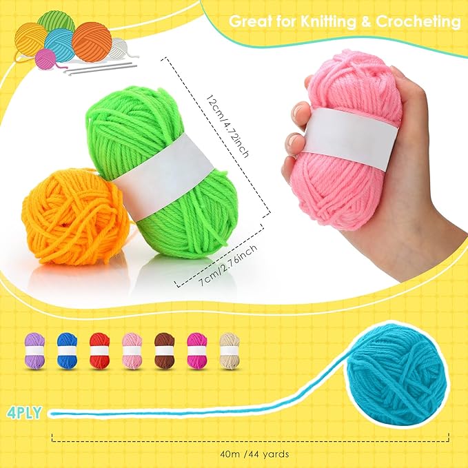 Nuogo 100 Rolls Yarn Bulk for Crocheting Assorted Colors Yarn Skeins 43.73 Yards Each Rolls Knitting Acrylic Mini Soft Bundle for Small Projects Crocheters Beginners and Adults (Multi Colors)