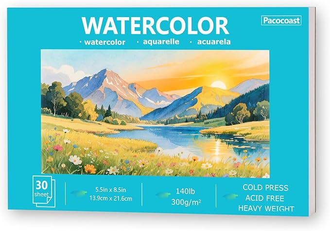Pacocoast 5.5"x8.5" Small Watercolor Sketchbook, 30 Sheets of 140lb/300gsm Water Color Pads, Glue Bound Artist Drawing Paint Paper Book, Watercolor Notebook Journal, Teal