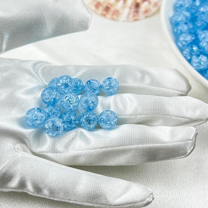 200pcs 10mm Acrylic Crackle Beads - Round Crystal Craft Beads With Hole for Jewelry Making, Bracelets, Necklaces (22-Blue)