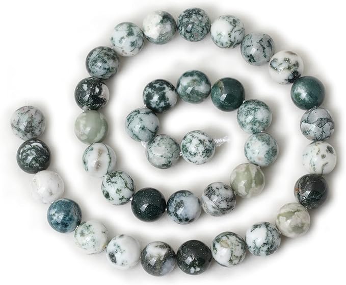 10mm 35PCS Natural Tree Agate Round Loose Beads for Jewelry Making 1 Strand 15"