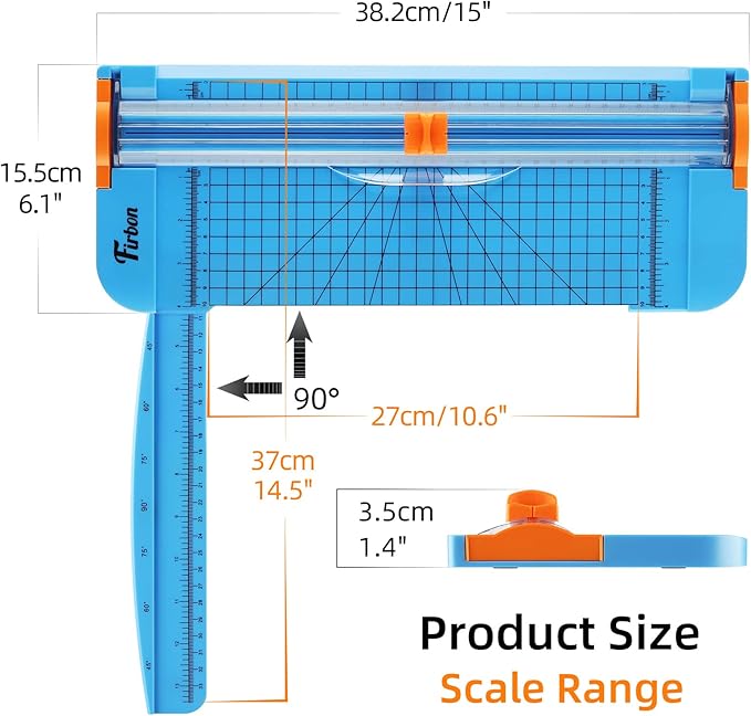 Firbon Blue A4 Paper Cutter, 12 Inch Titanium Straight Paper Trimmer with Side Ruler for Scrapbooking Craft, Paper, Coupon, Label, Cardstock