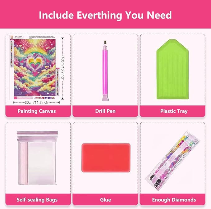 Axquilon Diamond Art Kits for Adults-Rainbow Heart 5D Diamond Painting Kits for Beginners- Round DIY Arts and Crafts Gem Art Kits for Home Decor Gift-12x16in