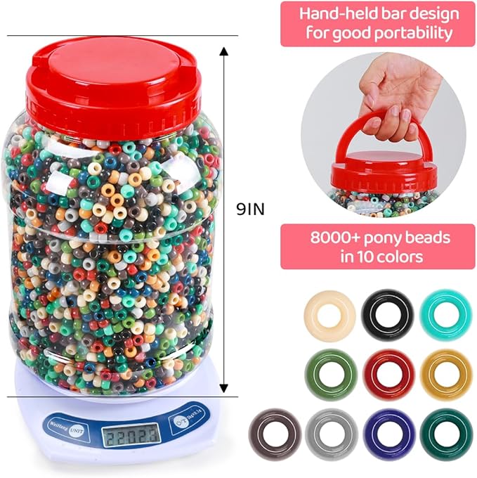 eppingwin 8000+pcs wholesale large pony beads (6x9 mm) bucket, easy storage kandi bead bulk, beads for jewelry making, crafts(earth-tone)
