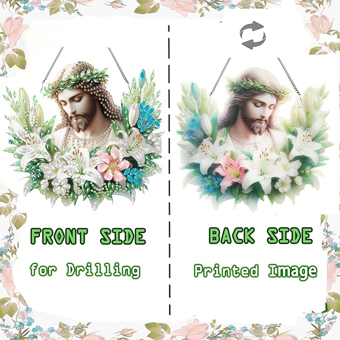 Apomelo Diamond Art Kit for Adult Jesus Religious Double-Sided Pattern Design Special Gem Diamond Art Hanging Pendant Kit Ornament for Wall Window Decor, Wreath Jesus