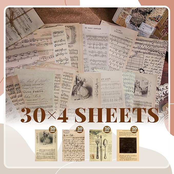 120Pcs Vintage Decor Scrapbook Paper Kit, Rice For Scrapbooking,Junk Journal Supplies, Decoupage paper,Card Making Supplies,And Cottage Core Room Decor DIY Mixed Media Collage Card